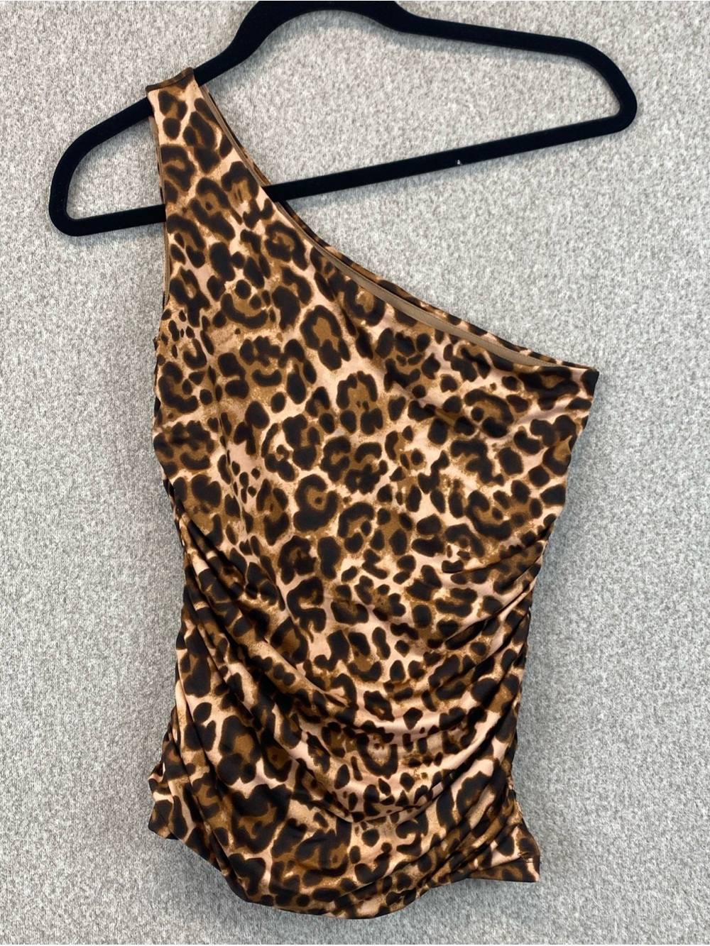 Sofia Body Sculpt One Shoulder Leopard Blouse Size S Ruching Bodycon Animal